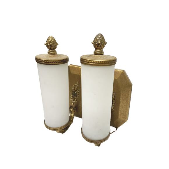 Vintage MCM Hollywood Regency Pair of Cylinder Wall Sconces - Picture 7 of 14